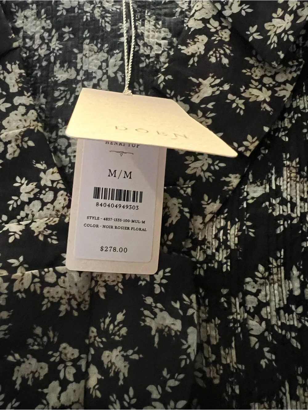Doen Henri Black & White Floral Puff-Sleeve Blouse